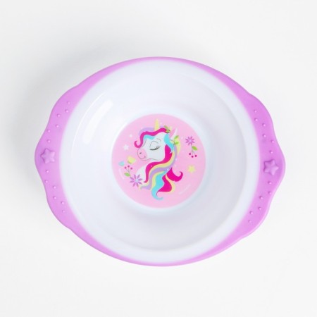 A set of children's dishes "Unicorned", a plate on the suction cup 250ml, fork, spoon-1