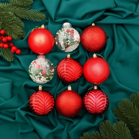 Set of balls plastic D-8 cm, 9 pcs "Melody" Christmas tree gloss, red