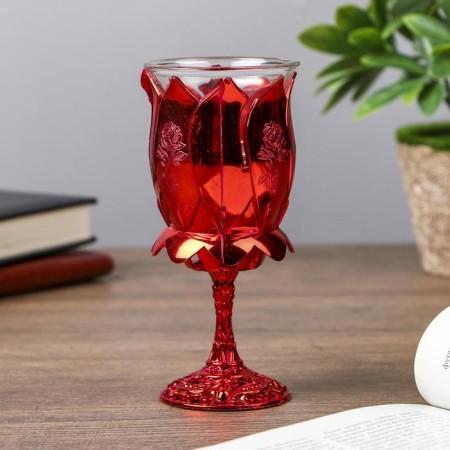 Climber Plastic, glass for 1 candle "rose" glass on the leg red 13x6x6 cm-3