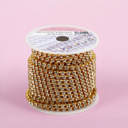 Chain with rhinestones, metal, glass, 3.5 mm, 9 ± 1 m, gold color-4