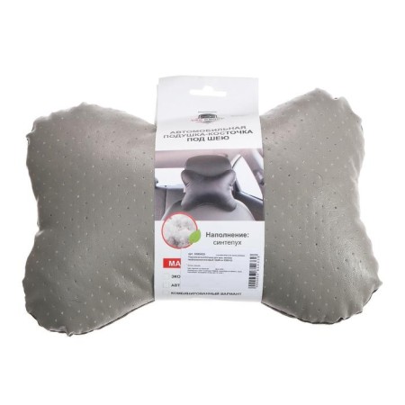 Car bone pillow, on the headrest, eco -leather perforated, gray 16x24 cm-4