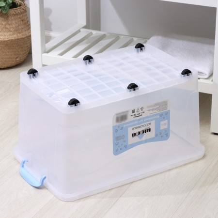Storage container with a lid Ricco, 50 l, 61 × 39 × 32 cm, on wheels, color transparent color-10
