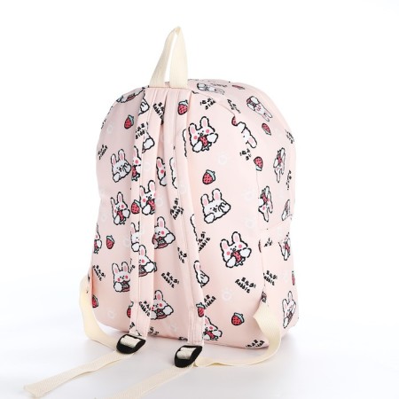 School backpack of textiles on a zipper, 3 pockets, beige/pink color-3