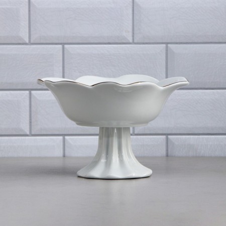 Rosa salad bowl, on a stand, 800 ml, gold stroke, porcelain, Iran-1