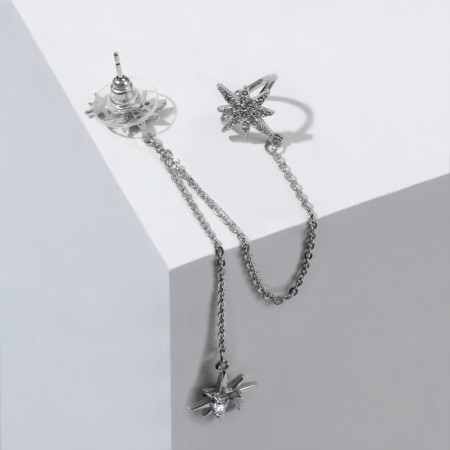 Earring "Kaff" Northern Star with a chain, white color in silver-2