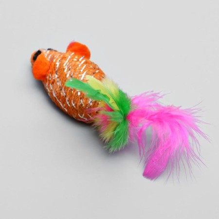 Mouse "Festive with feathers", 7 cm, mix of flowers-1