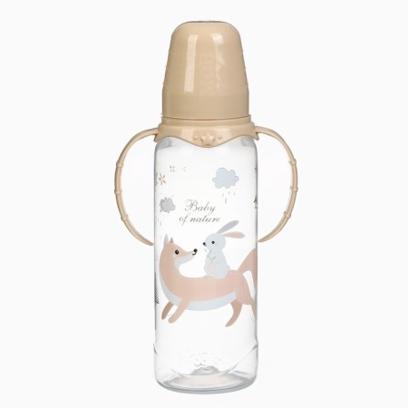 A bottle of feeding "Forest Friends" 250 ml, cylinder, with handles, beige color-3