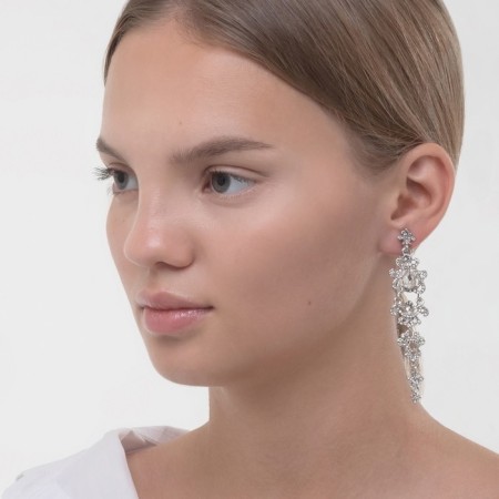 Clips "openwork" drops with curls, white color in silver-3