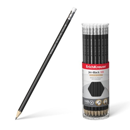 Chernographic pencil with Erich Krause "Jet Black 101", HB, Grifel D = 2.2 mm, wood, hexagonal in a tube, Black case