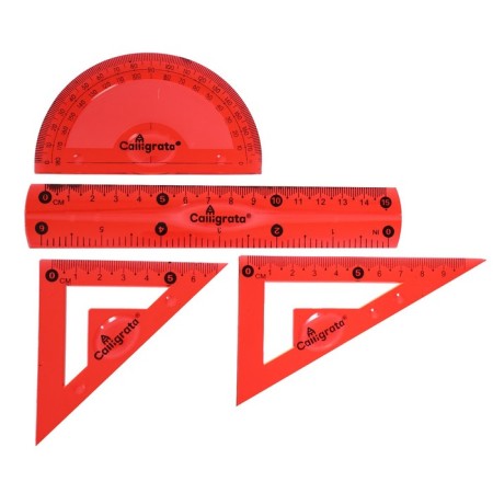 The set is geometric, silicone, flexible: ruler 15 cm, 2 squares, transport, mix-1