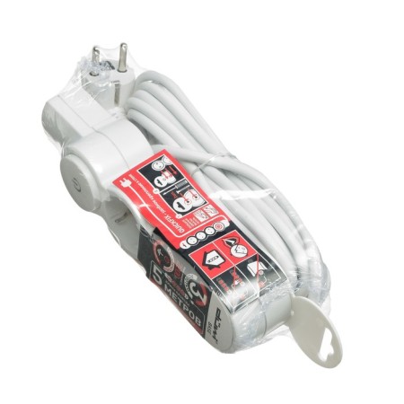 Duwi extension cord, 3 sockets, 5 m, 10 A, 2200 W, PVS 3x0.75 mm2, with salary, with a switch, white-2