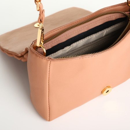 Bag Women's Messenger with a zipper, beige color-5