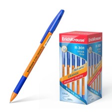 Ballpoint handle Erich Krause R-301 Orange Stick & Grip, Node 0.7 mm, blue ink, rubber emphasis, length of the letter line 1000 meters