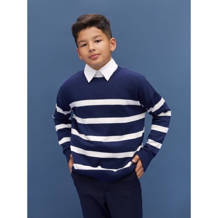 Sweater Knitted Children's Amarobaby Strip, Height 128 cm, Blue Color-10