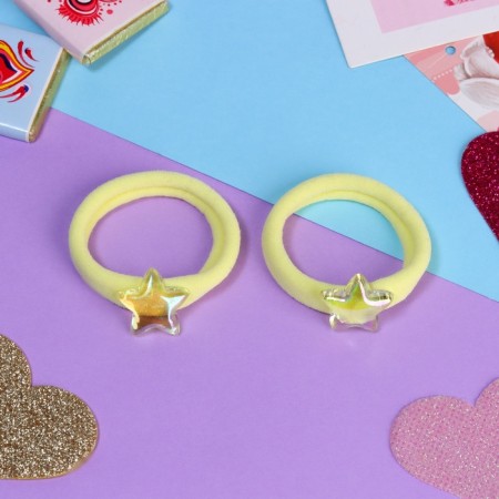 Hair gum "Melody" (set 2 pcs) star, 3.5 cm, yellow-1