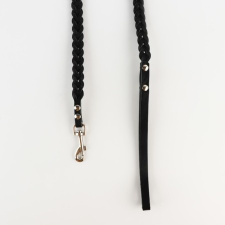 Set of a collar (34-45x2 cm) and a leash (120x0.8 cm) with a scythe, black with red-3