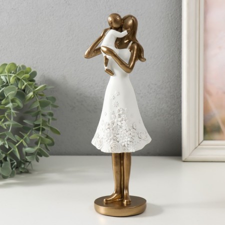 Polystone souvenir "Mom with a child, a white dress with flowers" 8x7.5x23.5 cm