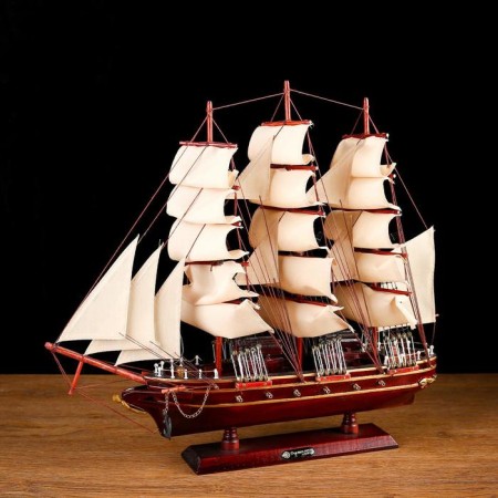 Souvenir ship "Breslau", three -masted, under a dark tree, beige sails, 49x43x8 cm-1
