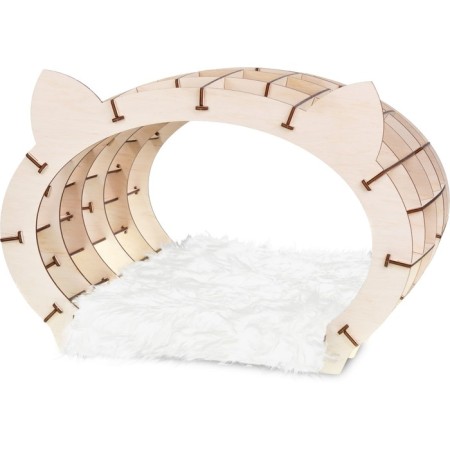 House-house with EWA fur “Koshkin House”, beige frame, white fur-1