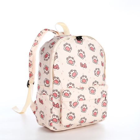 School backpack of textiles on a zipper, 3 pockets, beige/pink color-2
