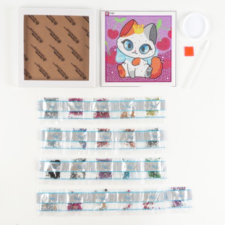 Diamond mosaic 15x15 on a frame with different rhinestones "cat"-2