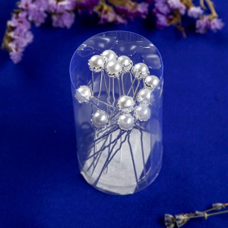 Hair hairpin "Pearl" 0.6 cm, silver-1