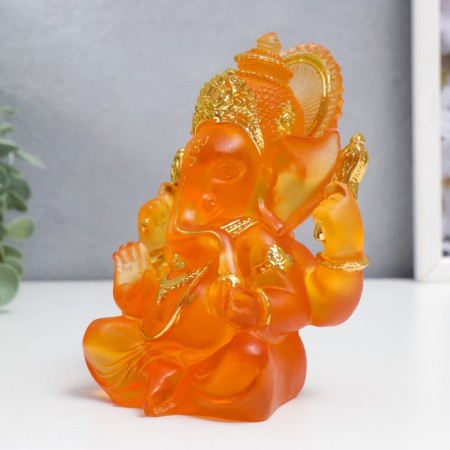 Souvenir Polystone "Ganesha - Indian Divine" Orange with gold 14x8x7 cm-3