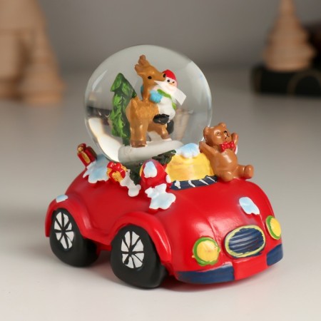 Souvenir Polystone Water Ball "New Year's car" MIX 8.3x6.6x7.8 cm-5