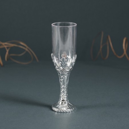 Glass candlestick, plastic "glasses" silver set 2 pcs 10.5x3x3 cm-3