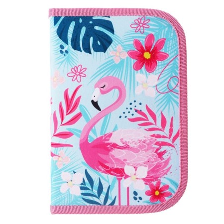Penal 3 sections, tab inside, 140 x 210 x 40 mm, fabric, calligrata top block "flamingos"-1
