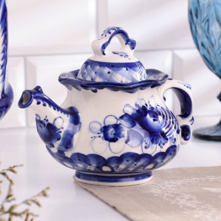 Teapot "Morning", Small, Gzhel, Porcelain, 12x15 cm-1