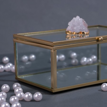 Organizer for storage "Mountains", with a lid, glass, with a mirror -bottom, 1 section, 14.5 × 8.5 × 6 cm, the color is transparent/copper-9