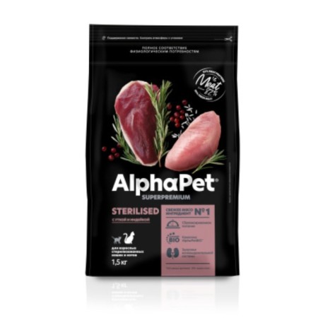 Dry food Alphapet Superpremium for cats, duck/turkey, 1.5 kg