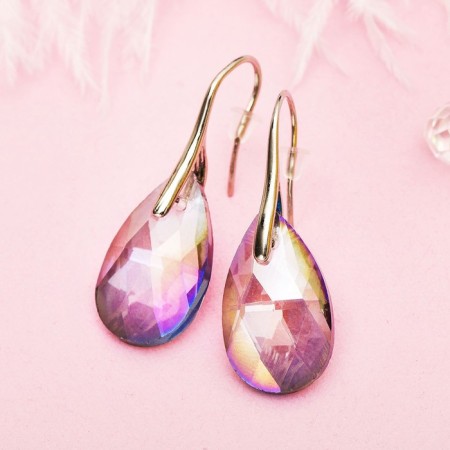 Earrings with “Illusion” rhinestones exclusive drop, rainbow color in gold-1