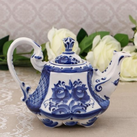 Coffee pot "Flowers", h = 16 cm, gzhel