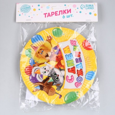 Disposable paper plate "Happy Birthday" animals with balls, set 6 pcs, 18 cm-8