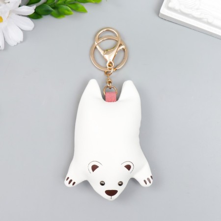 A keychain to the leatherette crumb with a carbine "White Bear - Jump" 10x7 cm-1