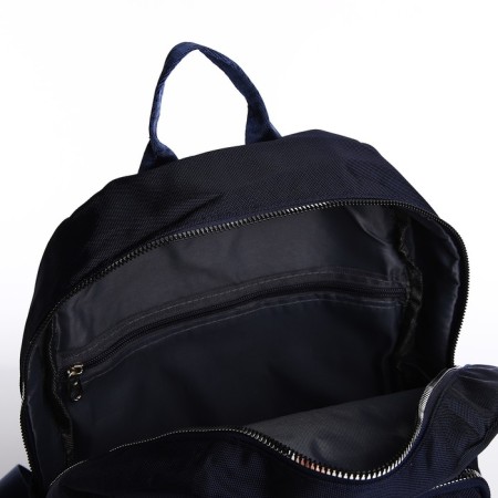 A backpack with a zipper, 5 outer pockets, pencil case, blue color-6