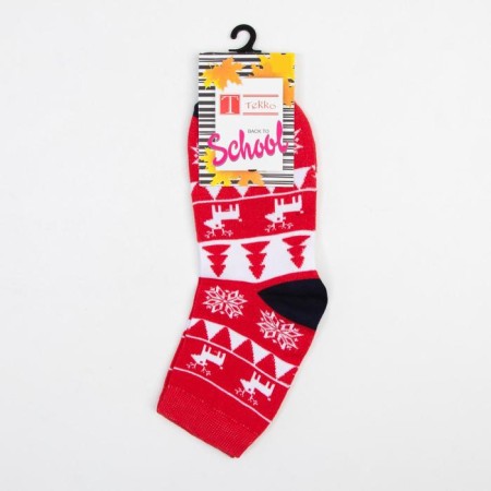 Children's socks "Patterns and deer" color red, size 20-22-3