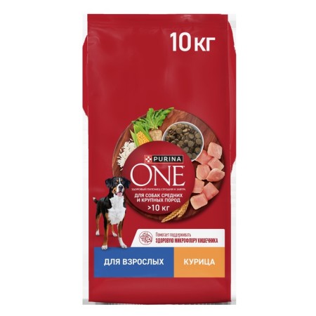 Сухой корм Purinа One medium/maxi для взрослых собак, курица/рис, 10 кг