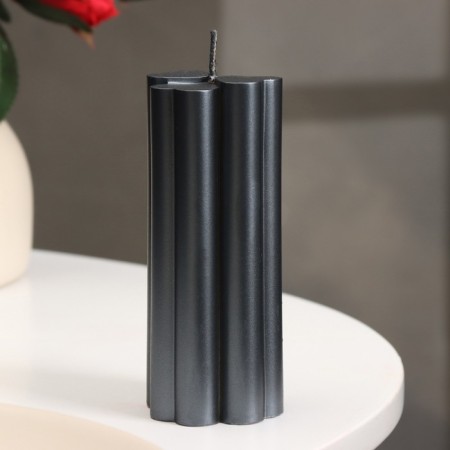 Candle-cylinder "Four-leafer", 4.5x10.5 cm, wet asphalt, 6 hours-1
