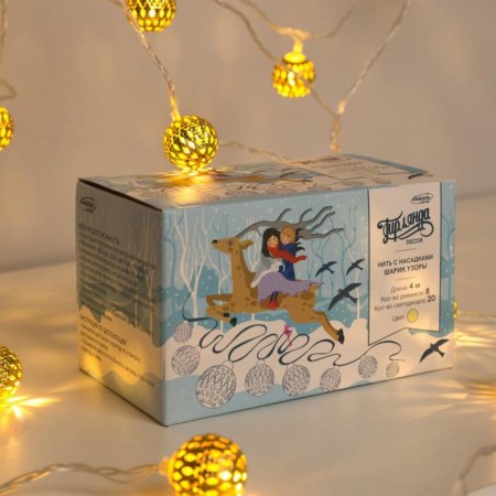 Garland “thread” 4 m with nozzles “ball with a pattern”, ip20, transparent thread, 20 LED, glow warm white, 8 modes, 220 V-3