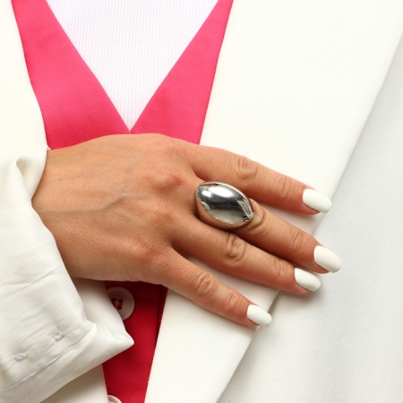 Ring Metal "Trend" Dome, Color silver, size 17-3