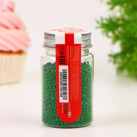New Year. Sprinking confectionery "green beads", 2 mm, 50 g-2