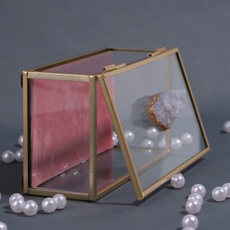 Organizer for storage "Crystal", with a lid, glass, 1 section, 14.5 × 9 × 8 cm, the color is transparent/copper/pink-6