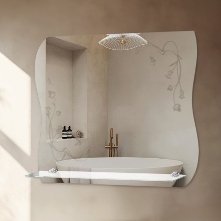 Mirror, wall -mounted, with sandblasting graphics, with a shelf, 50x60 cm