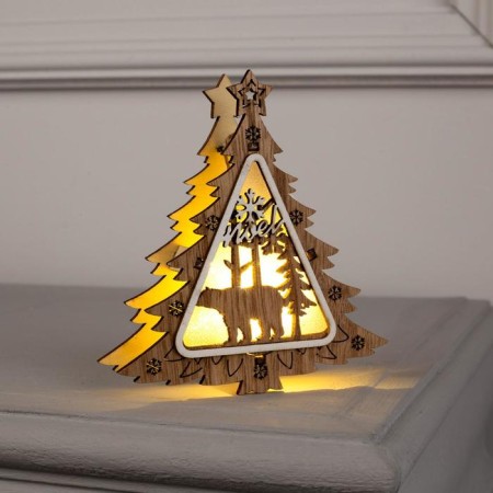 Christmas tree toy "Christmas tree with a bear", from batteries, a glow of warm white-3