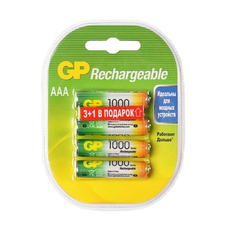 Battery GP, Ni-MH, AAA, HR03-4BL, 1.2V, 1000 mAh, blister, 3+1 pcs.