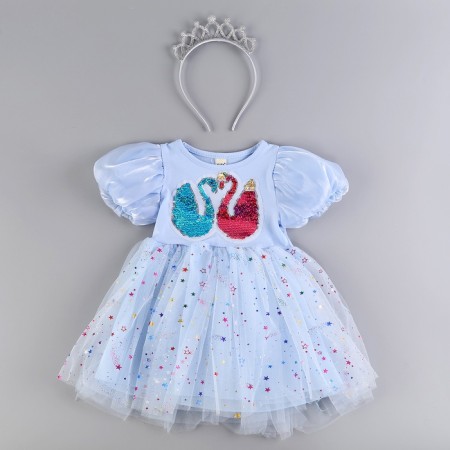 Carnival set "Stylish Princess": A rim, blue dress with swans, height 98 cm-4