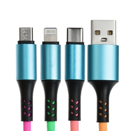 Cable keychain 3 in 1, microUSB/type -C/Lightning - usb, 2.4 a, multi -colored-1